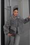Gray Imported Fur-Paneled Denim Jacket