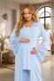 New Season Blue Long Robe with Nursing Features, Lace Details, Short Sleeves, 100% Cotton Postpartum and Maternity Robe and Pajama Set - 2