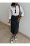 Women's Washed High-Waisted Long Midi Denim Skirt, Straight Cut - 5