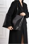 Isabel Shiny Faux Leather Oversized Shoulder Bag, Black - 3