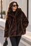 Women's Leopard Print Lined Winter Coat with Shawl Collar, Convertible Hood, Half-Batwing Sleeves, and Double Pockets—Standard Size