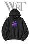 Black Hooded Sweatshirt with Abstract Flower Print (2-Ply)