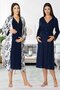 New Season Navy Blue Patterned Lace-Detailed Button-Up Nursing-Friendly Long-Sleeved Postpartum and Maternity Robe and Nightgown Set - 3