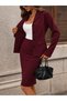 Women's Long-Sleeved, Collared, Button-Front, Pocketed, Imported Crepe Jacket and Skirt Set - 5