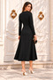 Women's Long-Sleeved V-Neck Collar Detail Crepe Midi Dress, Stylish and Elegant Casual Dress - 3