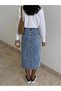 Women's Washed High-Waisted Long Midi Denim Skirt, Straight Cut - 2