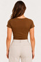 Women's 100% Cotton V-Neck Short-Sleeve Basic T-Shirt - Tobacco Brown - 3