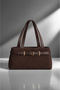 Women's Dark Brown Suede Belt Detail Lined Zip Clutch Bag - 3
