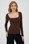 Women's Square Neck, Long-Sleeved, Body-Hugging Basic Blouse - 4