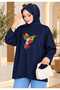Women's Beige Oversized Modest Tunic Sweatshirt with Bird Print