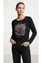 Women's Black Long-Sleeve Printed T-Shirt