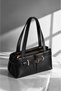 Women's Black Belt Detail Lined Zip Clutch Bag and Shoulder Bag - 4