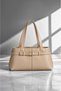 Women's Taupe Color Belt Detail Lined Zip Clutch Bag for Hands and Shoulders - 3