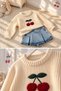 Cherry-Print Knit Sweater and Denim Skort Set for Girls (2-Piece Set) - 2