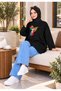 Women's Beige Oversized Modest Tunic Sweatshirt with Bird Print - 3