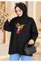 Women's Beige Oversized Modest Tunic Sweatshirt with Bird Print