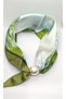 Olive Green and Blue Patterned Pearl Scarf Necklace (44 cm)