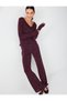 Burgundy High-Waisted Wide-Leg Pants with Sequin Detail - 4