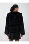 Black Shirt Collar Straight-Cut Plush Fur Coat - 6