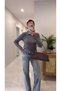 Volle Gray Removable Denim Collar Detail with Braided Knit Sweater - 2
