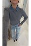 Volle Gray Removable Denim Collar Detail with Braided Knit Sweater