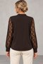 Women's Lace-Sleeve Blouse with Button Collar Detail, V-Neck, Long Sleeves, and Guipure Lace on Elegant Crepe Fabric—A Casual and Timelessly Elegant Blouse - 4
