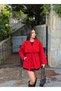 Women's Short Trench Coat with Belt Detail, Flag Red - 5