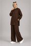 Modal Fabric Ribbed Stitched Hijab Double Set Gray Color Tunic and Pants Set