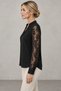 Women's Lace-Sleeve Blouse with Button Collar Detail, V-Neck, Long Sleeves, and Guipure Lace on Elegant Crepe Fabric—A Casual and Timelessly Elegant Blouse - 4