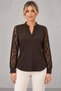 Women's Lace-Sleeve Blouse with Button Collar Detail, V-Neck, Long Sleeves, and Guipure Lace on Elegant Crepe Fabric—A Casual and Timelessly Elegant Blouse - 2