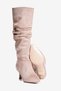Women's Suede Boots with Ruched Detail, Pointed Toe, Short, Stiletto Heel, and Zipper Closure—Ziska Taupe Color - 5