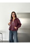 Women's Oversized Lined Leather Mock Neck Jacket - 7