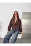 Women's Suede Double-Breasted Wrap Neckline Blazer with Side-Tie and Buckled Details - 3