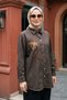 Beaded Detail Cotton Denim Shirt with Button-Front Design 10806 Brown