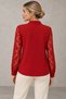 Women's Lace-Sleeve Blouse with Button Collar Detail, V-Neck, Long Sleeves, and Guipure Lace on Elegant Crepe Fabric—A Casual and Timelessly Elegant Blouse - 4
