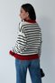 Women's Burgundy Striped Fleece-Lined Polo Collar Sweater - 8