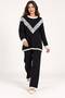 Women's Two-Piece Set with a Crew Neck Featuring Lace Details on the Front and Sleeve Ends, Paired with Corded Fabric Knit Pants - 5
