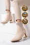 Beige Suede, Fur-Lined, Cold-Resistant, Stone Embellished, Stylish Women's Heeled Boots 248282