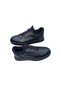 MEN'S STRETCH LEATHER SHOES WITH RUBBER LACES, BLACK, WITH STRETCH FABRIC LINING AND STITCHED RUBBER SOLE, CASUAL SHOES