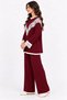 Women's Two-Piece Set with a Crew Neck Featuring Lace Details on the Front and Sleeve Ends, Paired with Corded Fabric Knit Pants - 7
