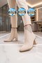 Beige Suede, Fur-Lined, Cold-Resistant, Stone Embellished, Stylish Women's Heeled Boots 248282 - 3