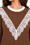 Women's Two-Piece Set with a Crew Neck Featuring Lace Details on the Front and Sleeve Ends, Paired with Corded Fabric Knit Pants - 4