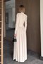 Cream-Colored Dress with Padded Shoulders and Draped Sleeves - 2996 - 6