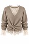 Dark Beige Lace Sweater with Ruched Detail - 261156