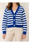 WOMEN'S STRIPED V-NECK 3-BUTTON LONG-SLEEVED KNITTED CARDIGAN