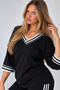 Modal Fabric V-Neck Sweatsuit Set with Striped Detail - 4