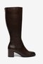 Women's Genuine Leather Knee-High Boots with Back Zipper and Heels - Brown - 2