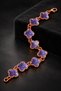 Apple Green Copper-Plated Women's Chain Bracelet with Clover Motif and Stones - 4