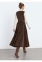 Bitter Brown Corduroy A-Line Midi-Length Front Buttoned Viola Dress - 5