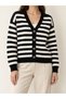 WOMEN'S STRIPED V-NECK 3-BUTTON LONG-SLEEVED KNITTED CARDIGAN